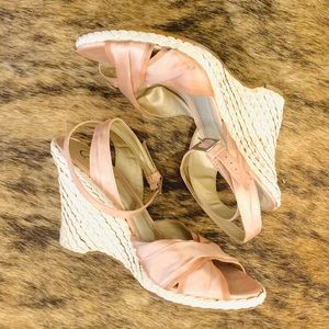 CARLOS SANTANA Pink Satin Espadrille/Wedge, Sz 9.5